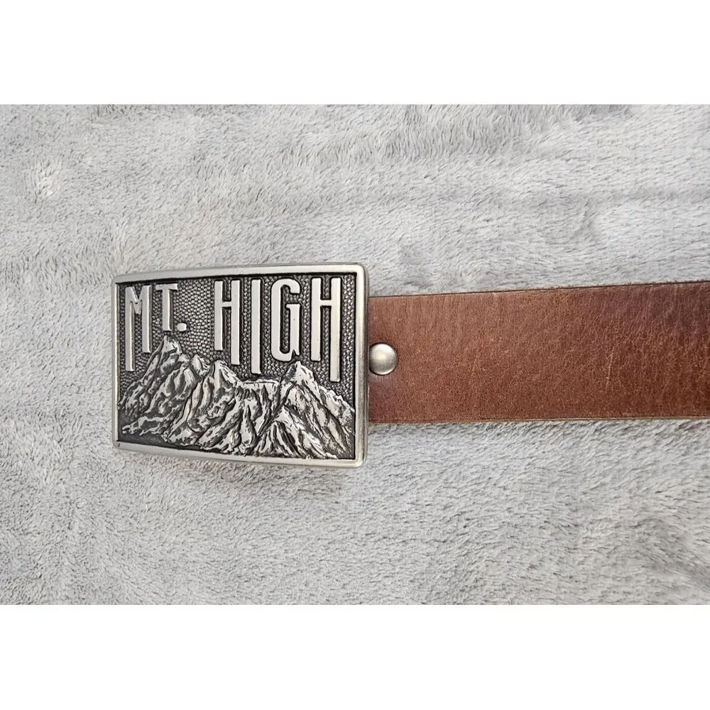 American Eagle Mt. High Belt Buckle Brown Leather Waist 34-38‎ Cowboy Western